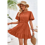 Cross Cut Out Fit Elastic Waist Ruffle Dress