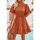 Cross Cut Out Fit Elastic Waist Ruffle Dress