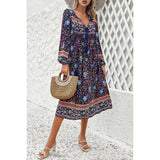 Cross Knot Floral Print Loose Fit V Neck Dress