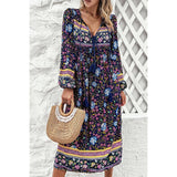 Cross Knot Floral Print Loose Fit V Neck Dress