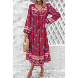 Cross Knot Floral Print Loose Fit V Neck Dress