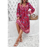 Cross Knot Floral Print Loose Fit V Neck Dress