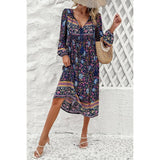 Cross Knot Floral Print Loose Fit V Neck Dress