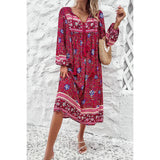 Cross Knot Floral Print Loose Fit V Neck Dress