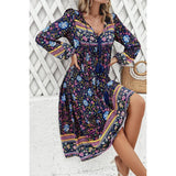 Cross Knot Floral Print Loose Fit V Neck Dress