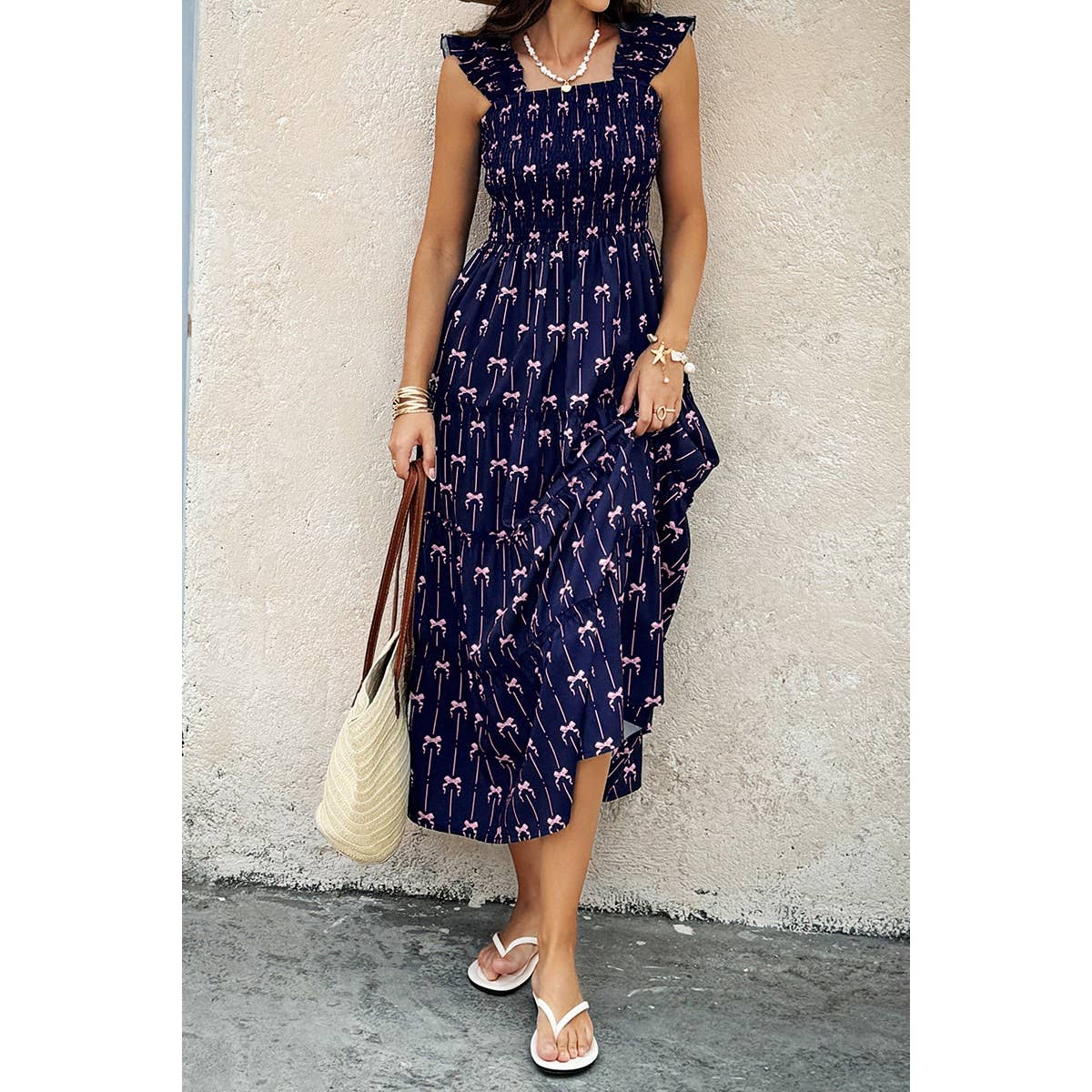 Cross Print Square Neck Sleeveless Pocket Dress