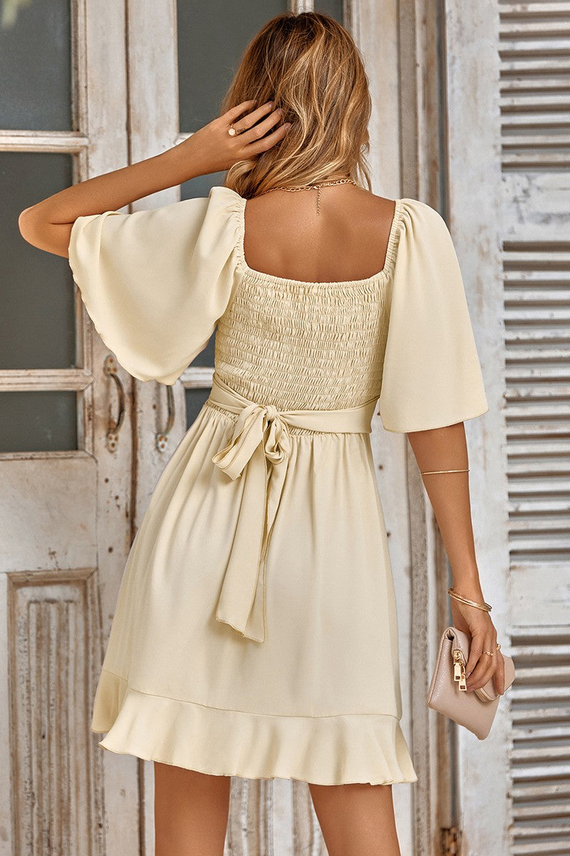 Sweet Heart Crossed Front Ruffled Hem Dress