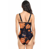 Deep V Neck One Piece Lace Trim Sleeveless Swimsuit