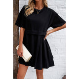 Drop Shoulder Solid Ruched Patchwork Dress