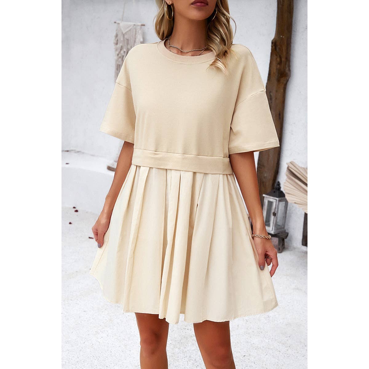 Drop Shoulder Solid Ruched Patchwork Dress | Dress - Women's | above the knee, Dress, F, FEB 2024, new arrival | Elings