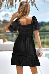 Square Neck Ruffle Puff Sleeve Dress