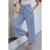 Elastic Waist Belt Pockets Wide Leg Pant