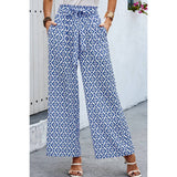 Elastic Waist Belt Pockets Wide Leg Pant