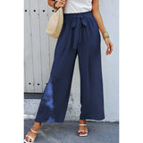 Elastic Waist Belt Pockets Wide Leg Pant