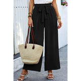 Elastic Waist Belt Pockets Wide Leg Pant