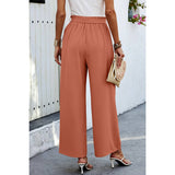 Elastic Waist Belt Pockets Wide Leg Pant