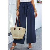 Elastic Waist Belt Pockets Wide Leg Pant