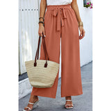 Elastic Waist Belt Pockets Wide Leg Pant