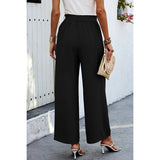 Elastic Waist Belt Pockets Wide Leg Pant