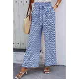 Elastic Waist Belt Pockets Wide Leg Pant