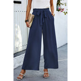 Elastic Waist Belt Pockets Wide Leg Pant