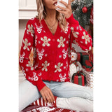 Elk Gingerbread Man Snowflake V Neck Cardigan