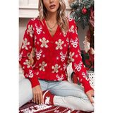 Elk Gingerbread Man Snowflake V Neck Cardigan | Knit Sweater - Women's | cardigan, F, new arrival, shoppe247, Sweaters | Elings