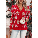 Elk Gingerbread Man Snowflake V Neck Cardigan