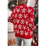 Elk Gingerbread Man Snowflake V Neck Cardigan