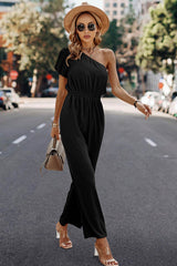 One Shoulder Solid High Waist Fit Jumpsuit