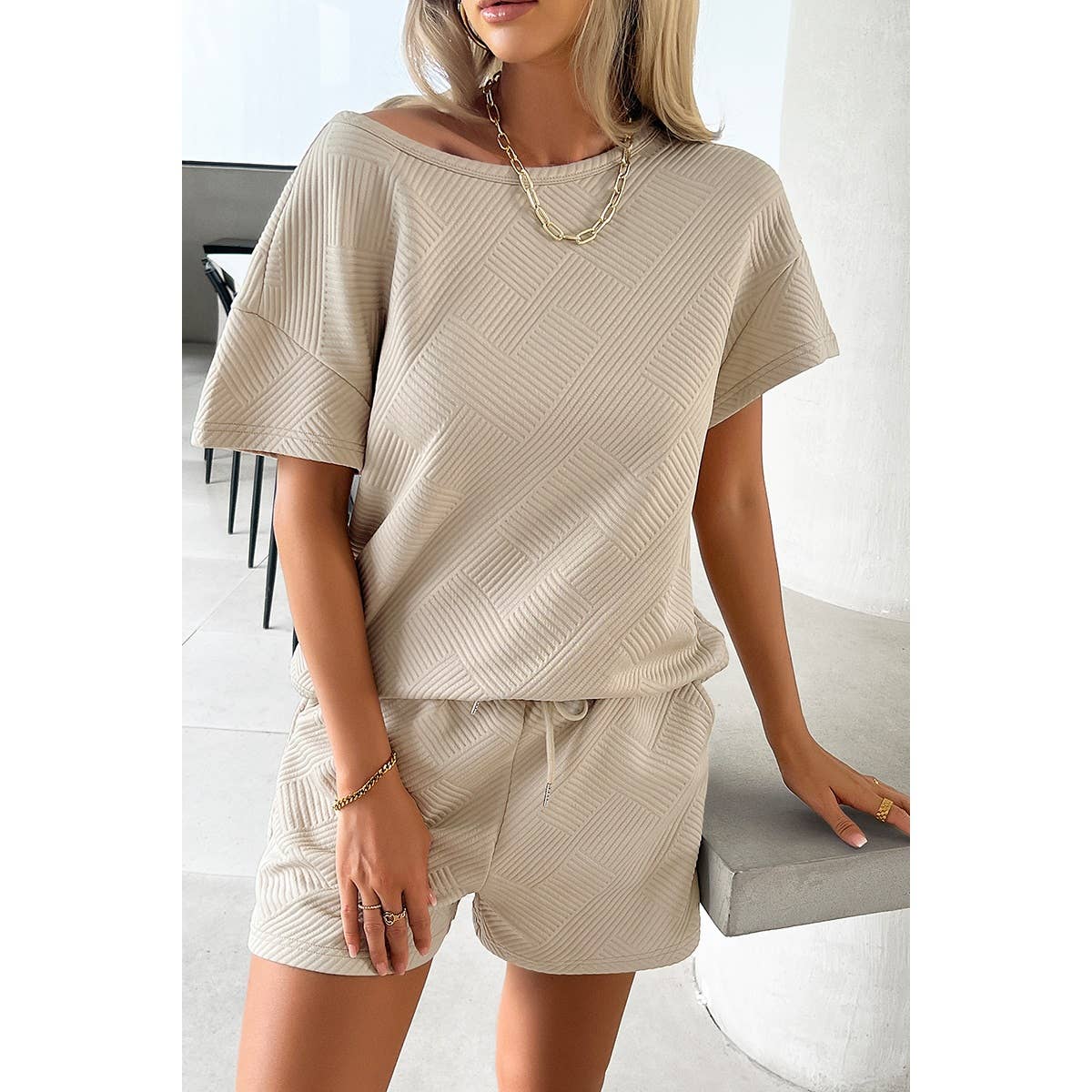 Pleased Round Neck Wide Sleeves Solid Shorts Set | Top & Short Set (NOT Loungewear) - Women's | new arrival, pending, Sets, shoppe247 | Elings