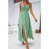 Floral Back Knot Sleeveless Ruched Side Open Dress