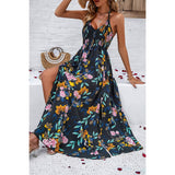 Floral Back Knot Sleeveless Ruched Side Open Dress