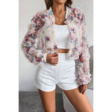 Floral Print Lace Ruffle Open Front Button Top