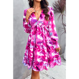 Floral Print Open Back Knot Hem Ruffle Dress