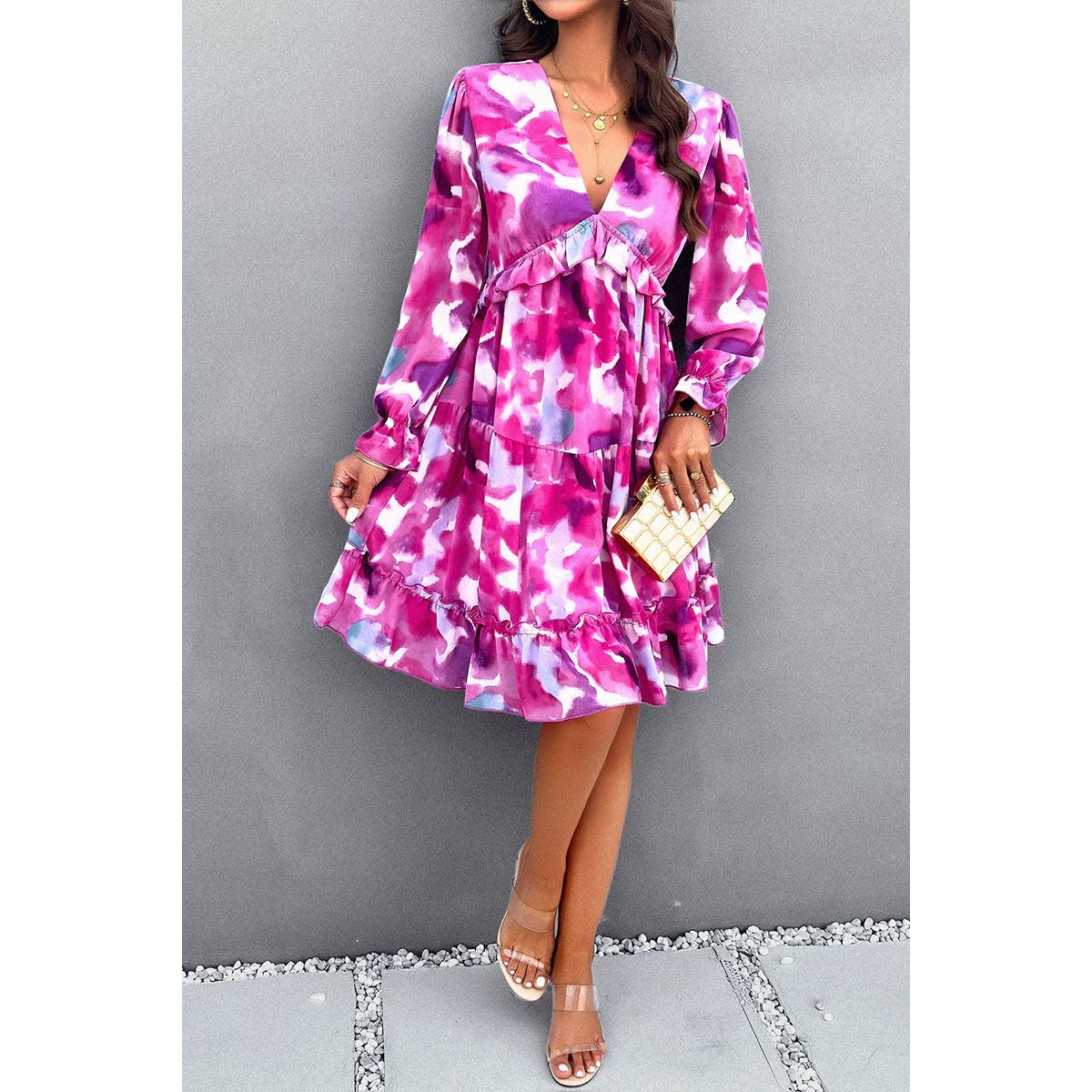 Floral Print Open Back Knot Hem Ruffle Dress