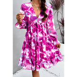 Floral Print Open Back Knot Hem Ruffle Dress