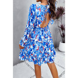 Floral Print Open Back Knot Hem Ruffle Dress