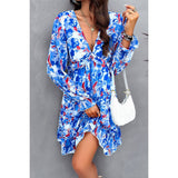 Floral Print Open Back Knot Hem Ruffle Dress