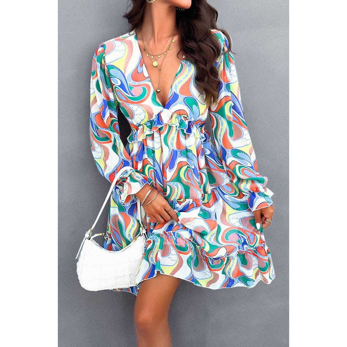 Floral Print Open Back Knot Hem Ruffle Dress