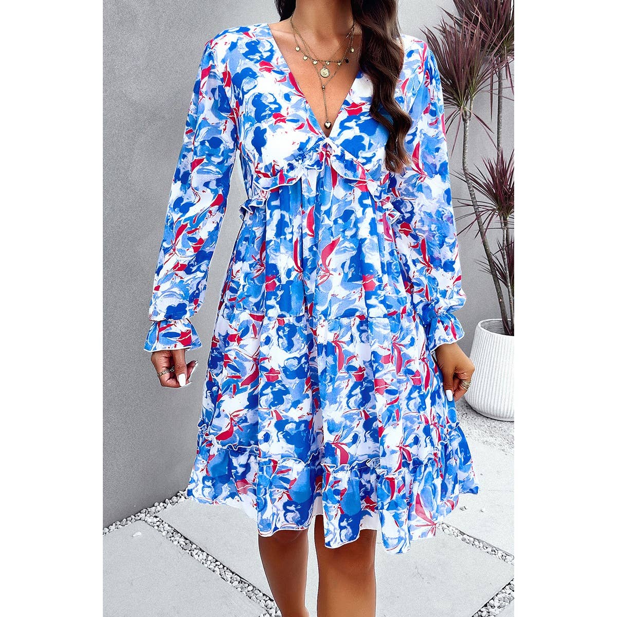 Floral Print Open Back Knot Hem Ruffle Dress | Dress - Women's | above the knee, Dress, F, FEB 2024, floral, new arrival | Elings