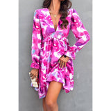 Floral Print Open Back Knot Hem Ruffle Dress