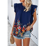 Floral Print Round Neck Ruched Loose Fit Top