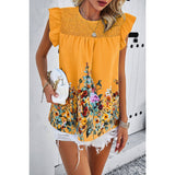 Floral Print Round Neck Ruched Loose Fit Top