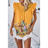 Floral Print Round Neck Ruched Loose Fit Top