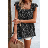 Floral Print Square Neck Loose Fit Lined Top