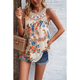 Floral Sleeveless Color Block Lace Loose Top