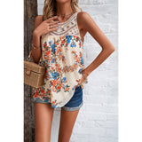 Floral Sleeveless Color Block Lace Loose Top