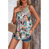 Floral Sleeveless Color Block Lace Loose Top