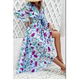 Floral V Neck Knot Open Back A Line Dress